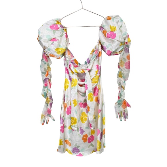 NEW For Love and Lemons Hazel Puff Sleeve Glove Mini Dress Floral Size XS - Picture 5 of 8